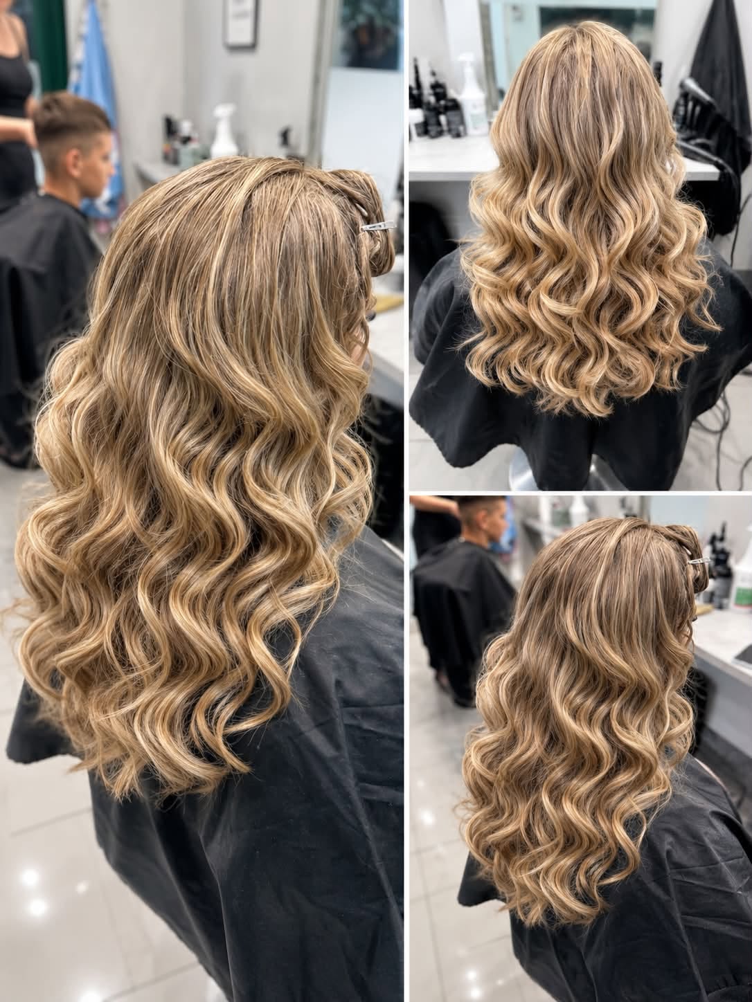 Długie blond włosy ułożone w miękkie loki