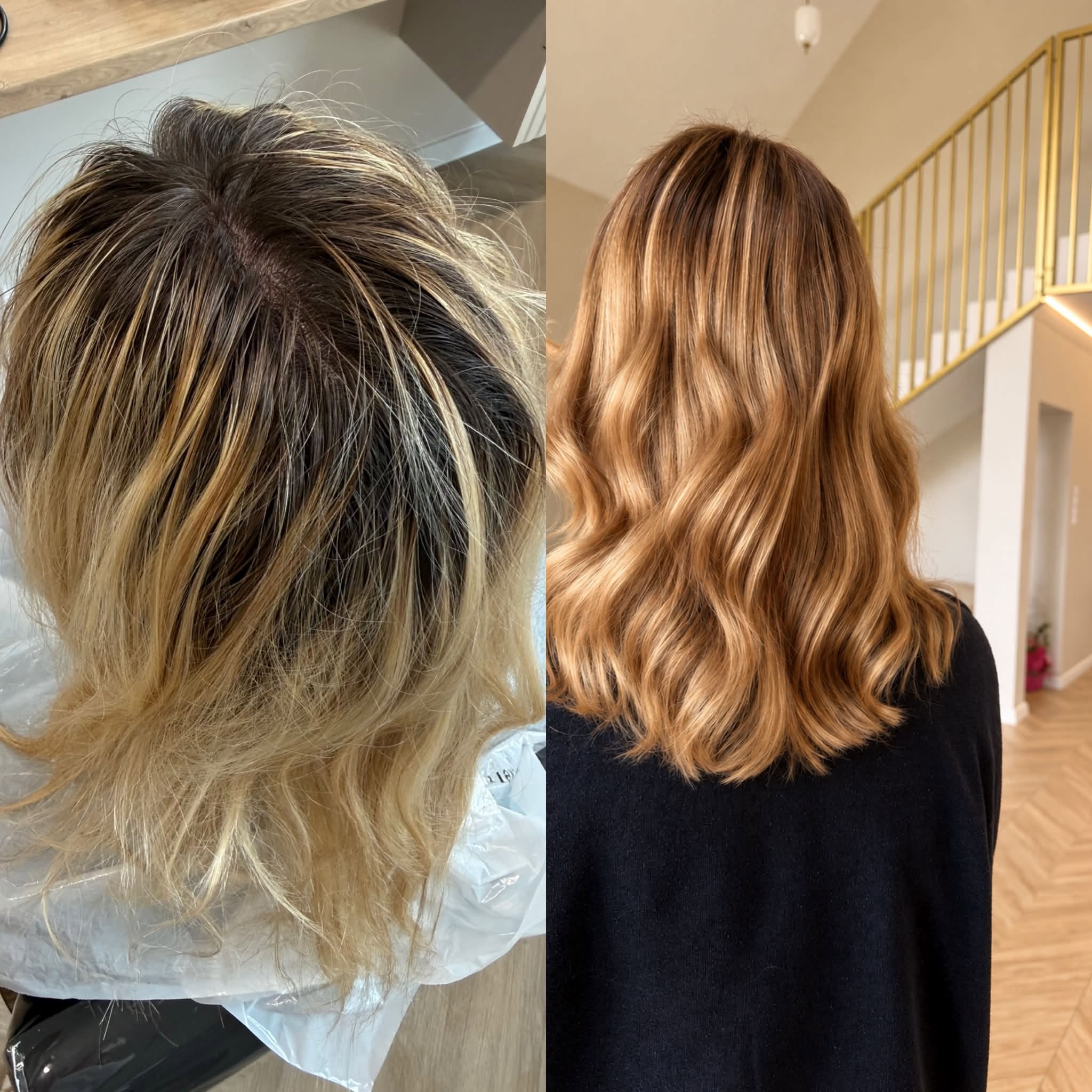 Metamorfoza koloru włosów z blond na ciepły miedziany odcień